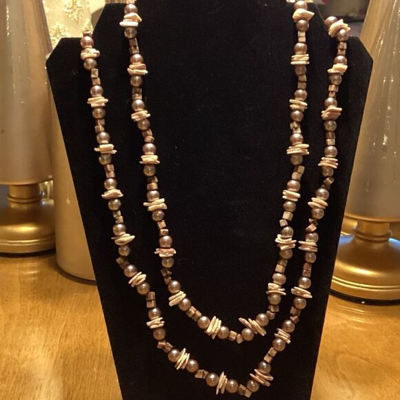 Jewelry - Faux Bronze Pearls an Shell Chips Organic Necklace
